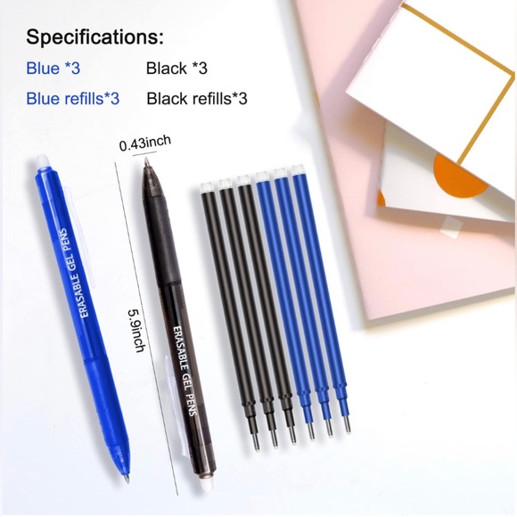 Erasable Pens,5 Black/5 Blue Gel Ink Pens+6 Extra Refills -0.7mm Fine Point - Picture 3 of 7